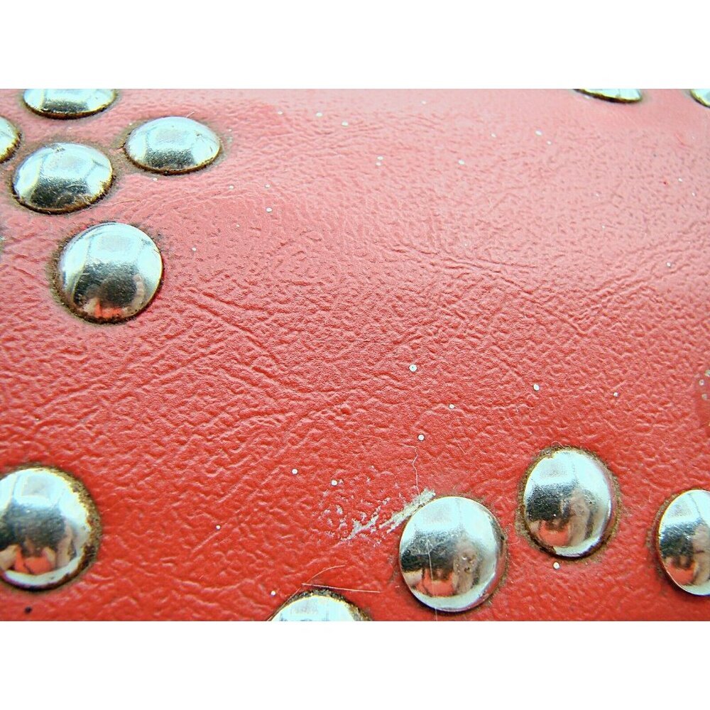Red Leather Silver Stud Jewelry Trinket Trunk Box 6" Fashion Storage Box No Key - Picture 11 of 12